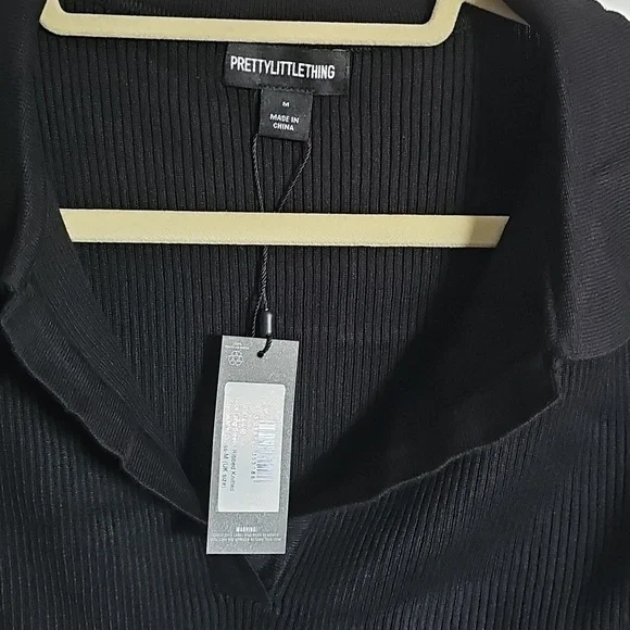 NWT PrettyLittleThing Black Long Sleeve Ribbed Bodycon Mini Dress - Picture 6 of 7